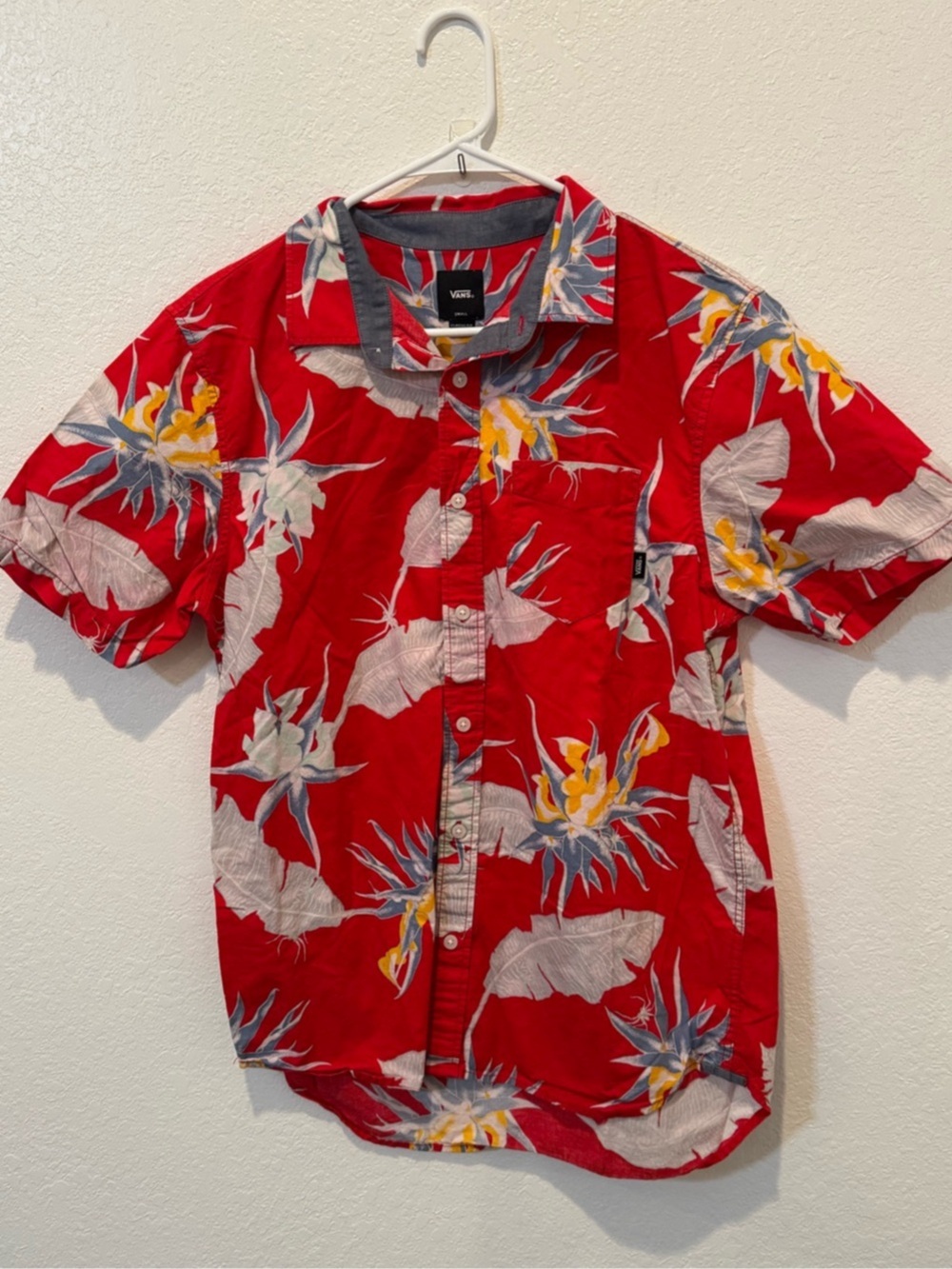 Vans Floral Button Down Shirt in Red & White